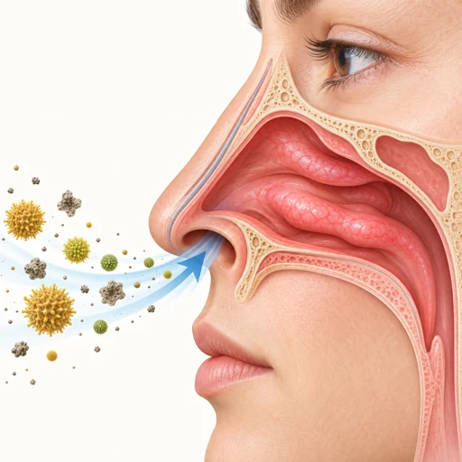 Ilustrasi habuk dan debunga memasuki rongga hidung